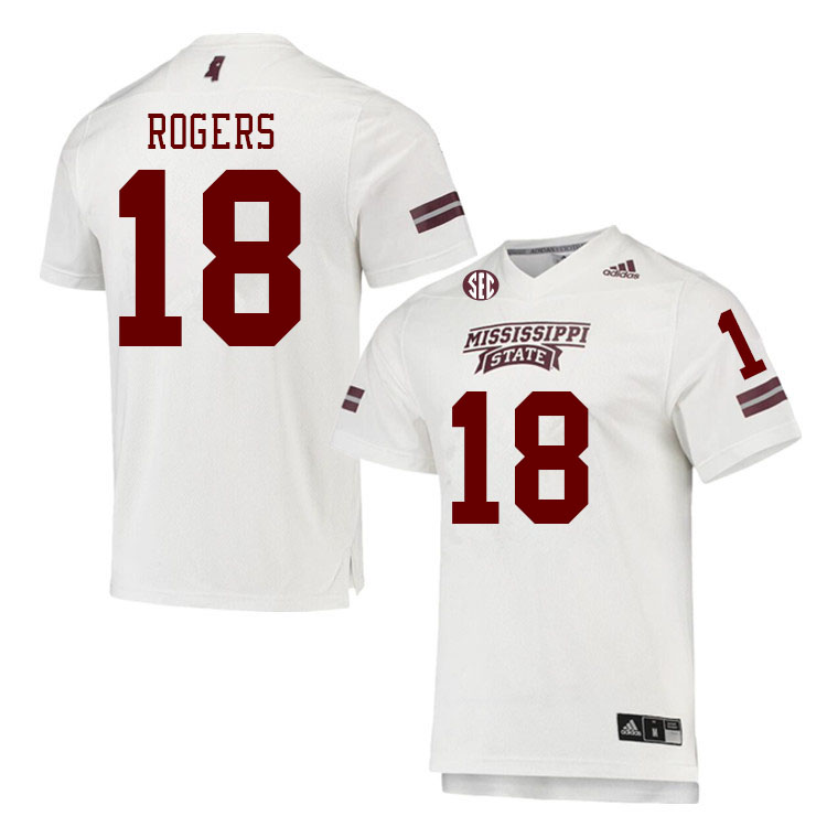 Men #18 Khamauri Rogers Mississippi State Bulldogs College Football Jerseys Stitched Sale-White - Click Image to Close